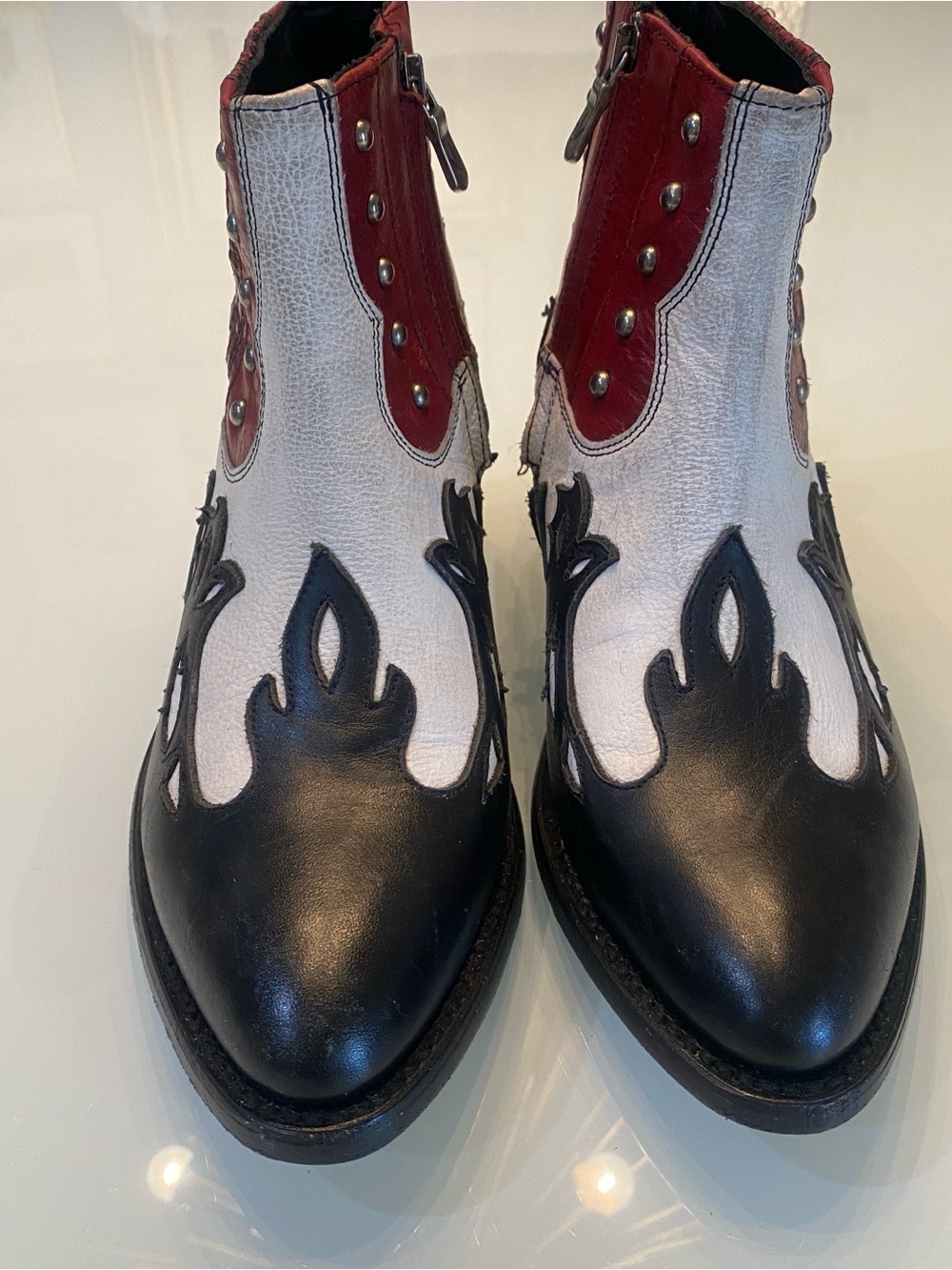 Mezcalero Leather Flame Cutout Studded Western Ankle Boots Size 7 NWOB